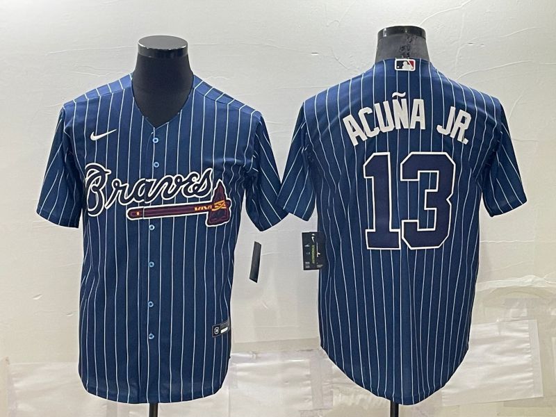 Men Atlanta Braves #13 Acuna jr Blue Stripe Throwback Nike 2022 MLB Jerseys